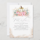 Fall in Love Bridal Shower Pink Flowers Pumpkin Einladung (Vorderseite)