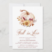 Fall in Love Bridal Shower Rust Flowers Pumpkin Einladung (Vorderseite)