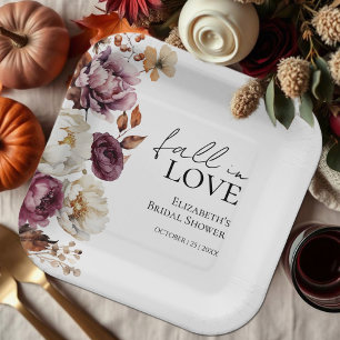 Fall In Love Burgunder-Herbst-Junggesellinnenabsch Pappteller