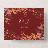  Fall In Love Burgundy Floral QR Code Wedding All In One Einladung (Rückseite)
