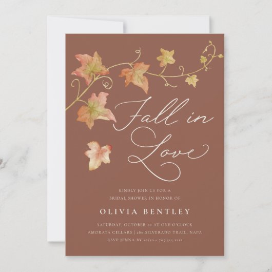 "Fall in Love" Double Sided QR Code Bridal Shower Einladung (Vorderseite)