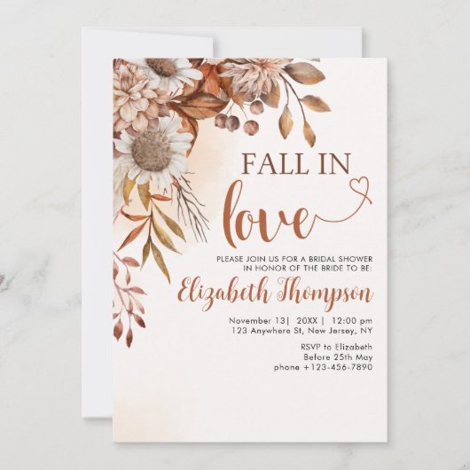 Fall in Love Fall Bridal Shower  Einladung (Vorderseite)