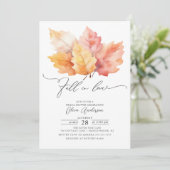 Fall In Love Fall Leaves Bridal Shower Einladung (Stehend Vorderseite)