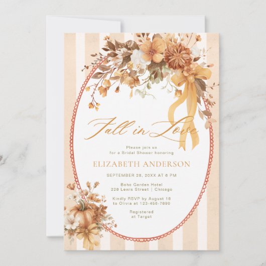 Fall in Love Floral Bow Bridal Shower Invitation Einladung (Vorderseite)