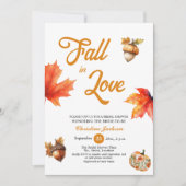 Fall in Love Maple Leaves Acorns Bridal Shower Einladung (Vorderseite)