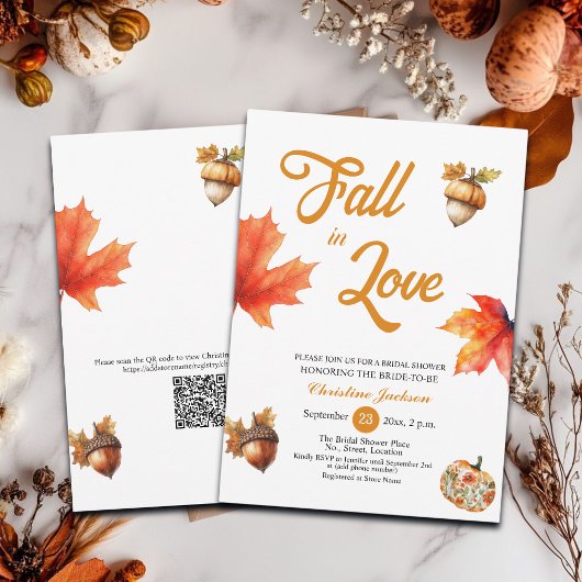 Fall in Love Maple Leaves Acorns Bridal Shower  Einladung