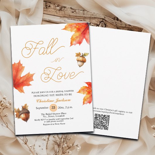 Fall in Love Maple Tree Leaves Bridal Shower  Einladung