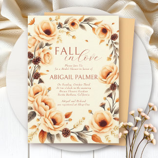 Fall in love peach floral border bridal shower einladung