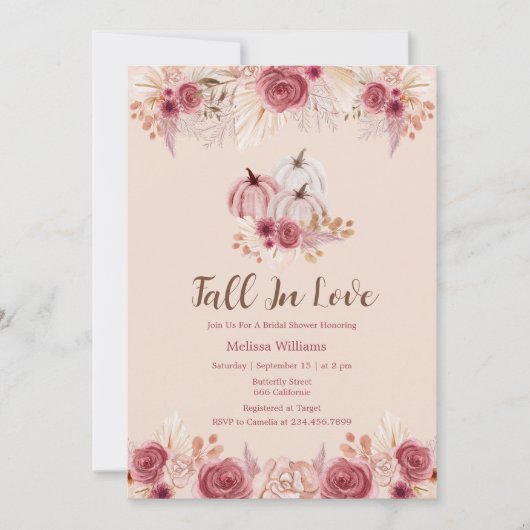 Fall In Love Pink Boho Bridal Shower Invitation Einladung (Vorderseite)