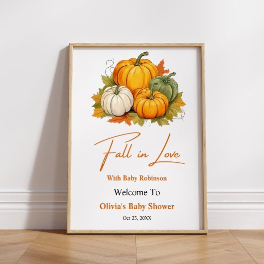 Fall in Love Pumpkin Baby Shower Welcome Poster