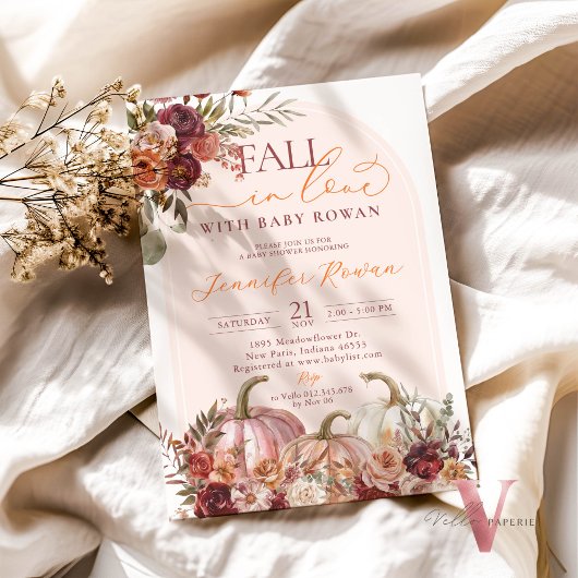 Fall in Love Pumpkin Burgundy Orange Baby Shower Einladung