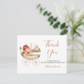 Fall In Love Pumpkin Stroller Floral Baby Shower Dankeskarte (Stehend Vorderseite)