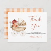 Fall In Love Pumpkin Stroller Floral Baby Shower Dankeskarte (Vorne/Hinten)