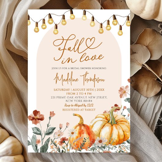 Fall in Love Pumpkin Wildflower Bridal Shower Einladung