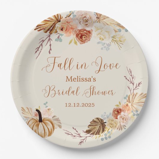 Fall In Love Rustic Terracotta Bridal Shower Pappteller (Vorderseite)
