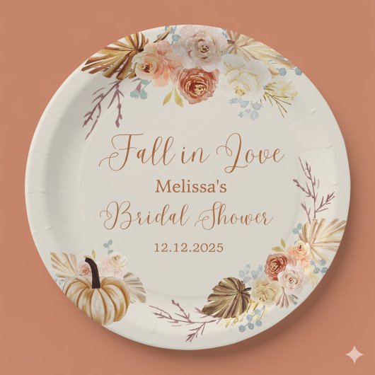 Fall In Love Rustic Terracotta Bridal Shower Pappteller