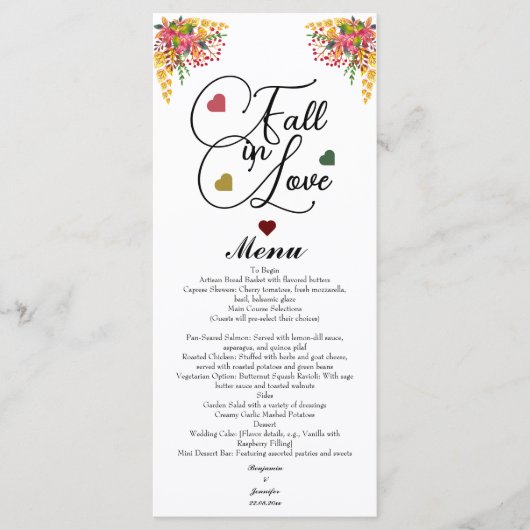Fall in Love Script Wedding Menükarte (Vorderseite)