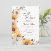 Fall In Love Sunflower Rustic Daisy Bridal Shower Einladung (Stehend Vorderseite)