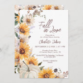 Fall In Love Sunflower Rustic Daisy Bridal Shower Einladung (Vorne/Hinten)