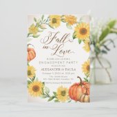 Fall in Love Sunflowers & Pumpkins fall engagement Einladung (Stehend Vorderseite)