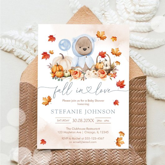 Fall in Love Teddy Bear Baby Shower Invitation Einladung