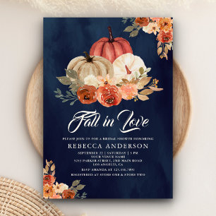 Fall in Love Terrakotta-Kürbis Navy Brautparty Einladung