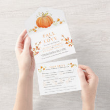 Fall in love watercolor pumpkin autumnal wedding