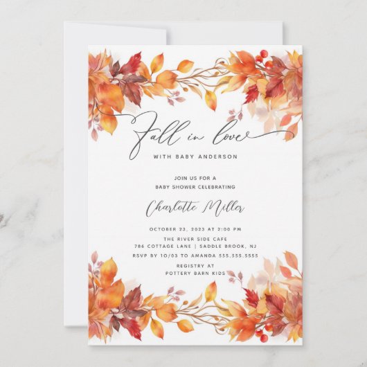 Fall In Love With Baby Autumn Leaves Shower Einladung (Vorderseite)