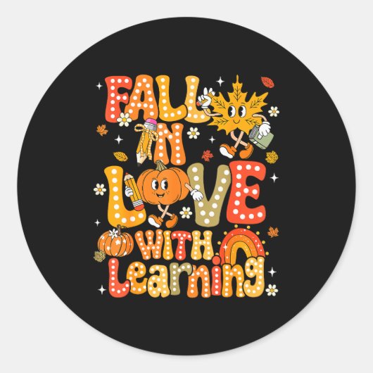 Fall In Love With Learning Autumn Thanksgiving Pum Runder Aufkleber (Vorderseite)