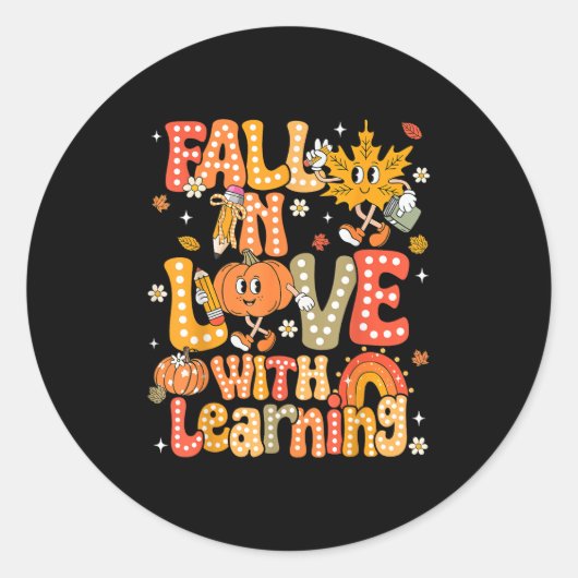 Fall In Love With Learning Autumn Thanksgiving Pum Runder Aufkleber (Vorderseite)