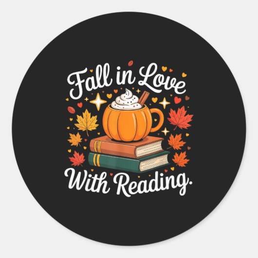 Fall In Love With Reading Autumn Pumpkin Mug Book  Runder Aufkleber (Vorderseite)