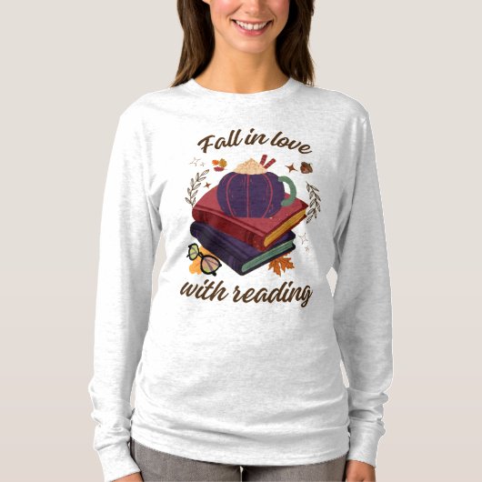 Fall In Love With Reading- Pumpkin - Autumn Leaves T-Shirt (Vorderseite)
