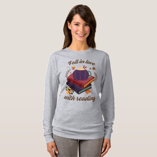Fall In Love With Reading- Pumpkin - Autumn Leaves T-Shirt (Vorne ganz)