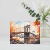 Fall in NY / Wasserfarbe Brooklyn Bridge Postkarte (Stehend Vorderseite)