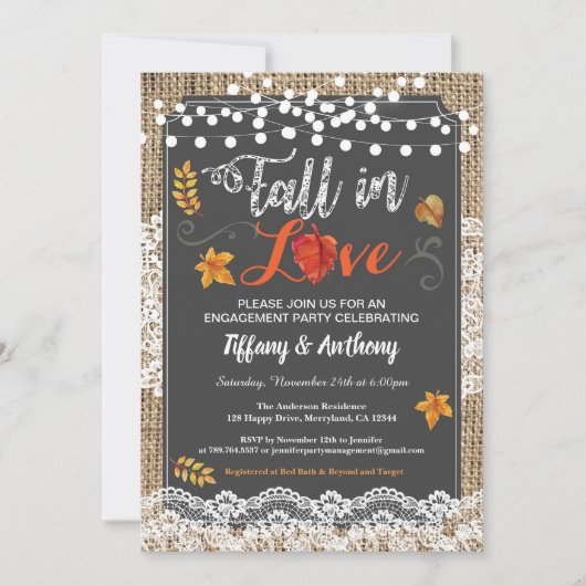 Fall in rustikale Tafel des Liebe-Verlobungs-Party Einladung (Vorderseite)