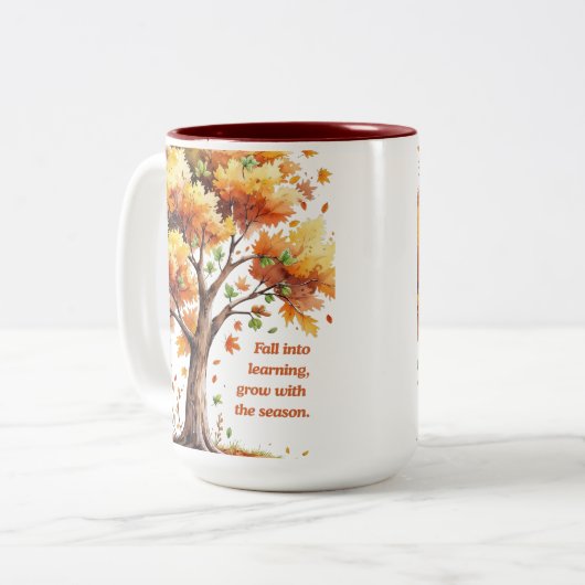 Fall Into Learning – Inspirational Autumn Zweifarbige Tasse (Vorderseite Links)