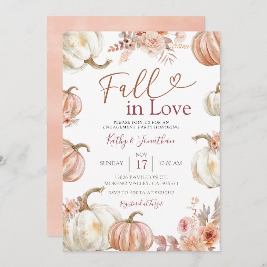 Fall Ivory Beige Pumpkin Engagement Party Einladung (Vorne/Hinten)