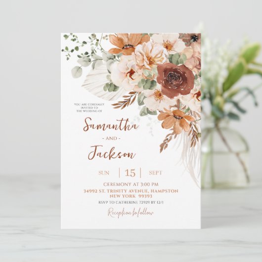 Fall Ivory Boho Hochzeitseinladung Einladung (Stehend Vorderseite)