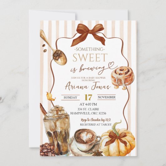 Fall Kaffee Etwas Süßes ist das Brewing Baby Dusch Einladung (Vorderseite)