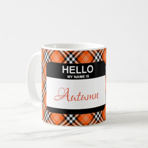 Fall Kariert Orange Schwarz-weiß Individuelle Name Kaffeetasse