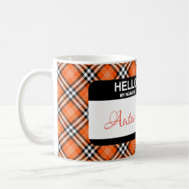 Fall Kariert Orange Schwarz-weiß Individuelle Name Kaffeetasse
