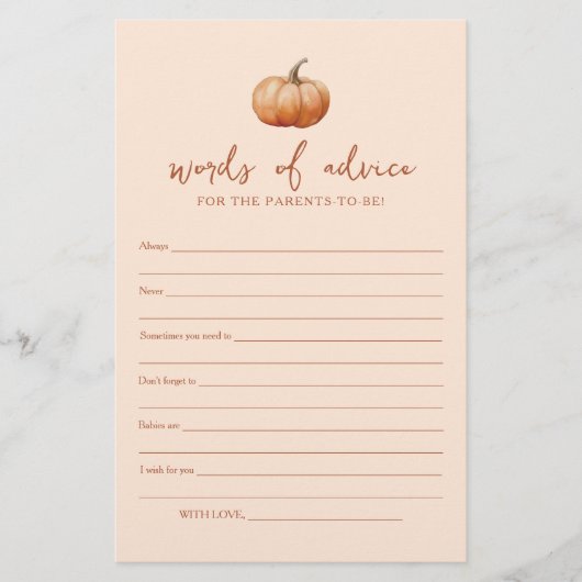 Fall Karierte Pumpkin Baby Shower Advice Card (Vorderseite)
