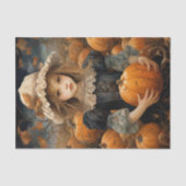 Fall Kid Holding Pumpkin Erntedank Decoupage Seidenpapier (Vorderseite)
