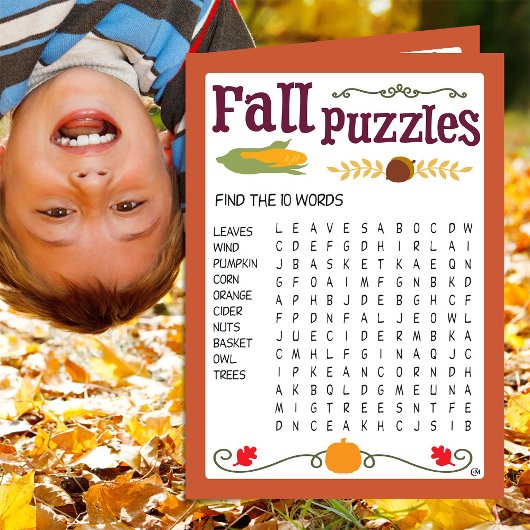 Fall Kids Puzzle Activity Card Karte