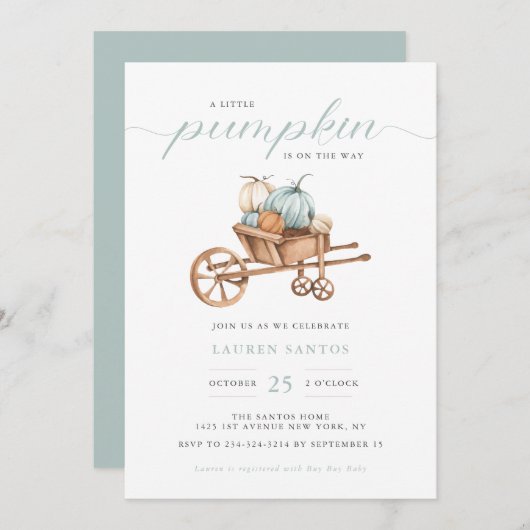 Fall - Kleine Pumpkin Baby Dusche | Einladung (Vorne/Hinten)