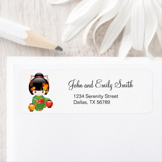 Fall Kokeshi Doll - Green Kimono Geisha Girl (Insitu)