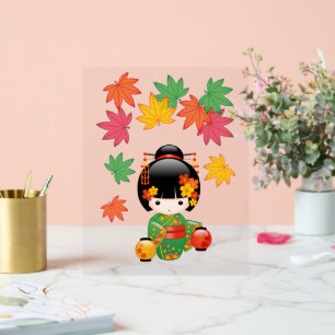 Fall Kokeshi Doll - Green Kimono Geisha Girl Acrylschild