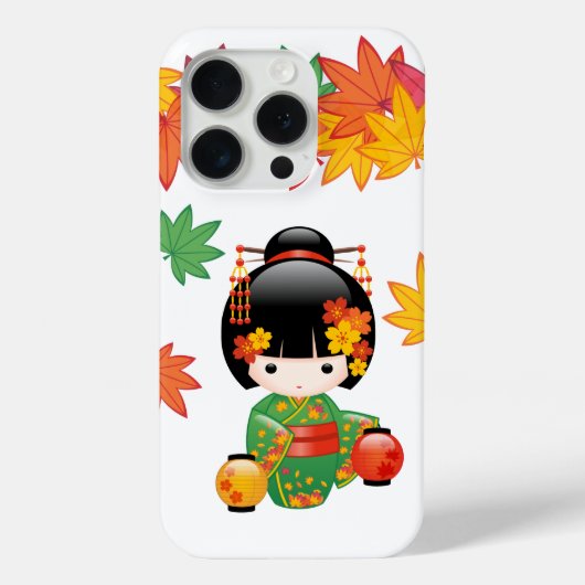 Fall Kokeshi Doll - Green Kimono Geisha Girl Case-Mate iPhone Hülle (Rückseite)