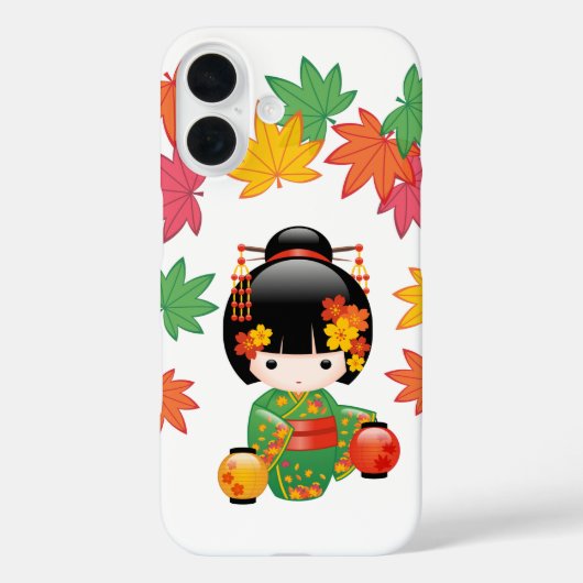 Fall Kokeshi Doll - Green Kimono Geisha Girl Case-Mate iPhone Hülle (Rückseite)