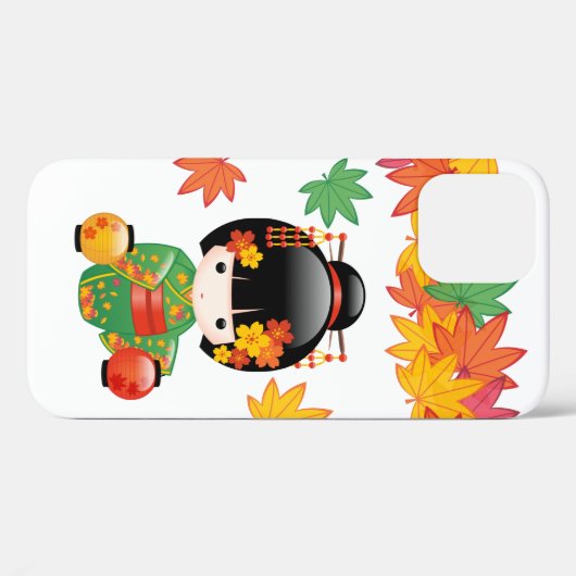 Fall Kokeshi Doll - Green Kimono Geisha Girl Case-Mate iPhone Hülle (Rückseite (Horizontal))